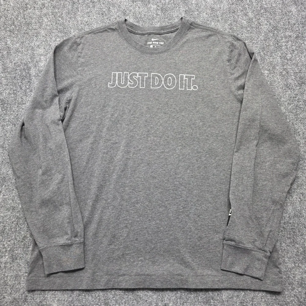 Nike Men's XL‎ Just Do It Long Sleeve Graphic T-Shirt Gray Cotton AR5191-063
